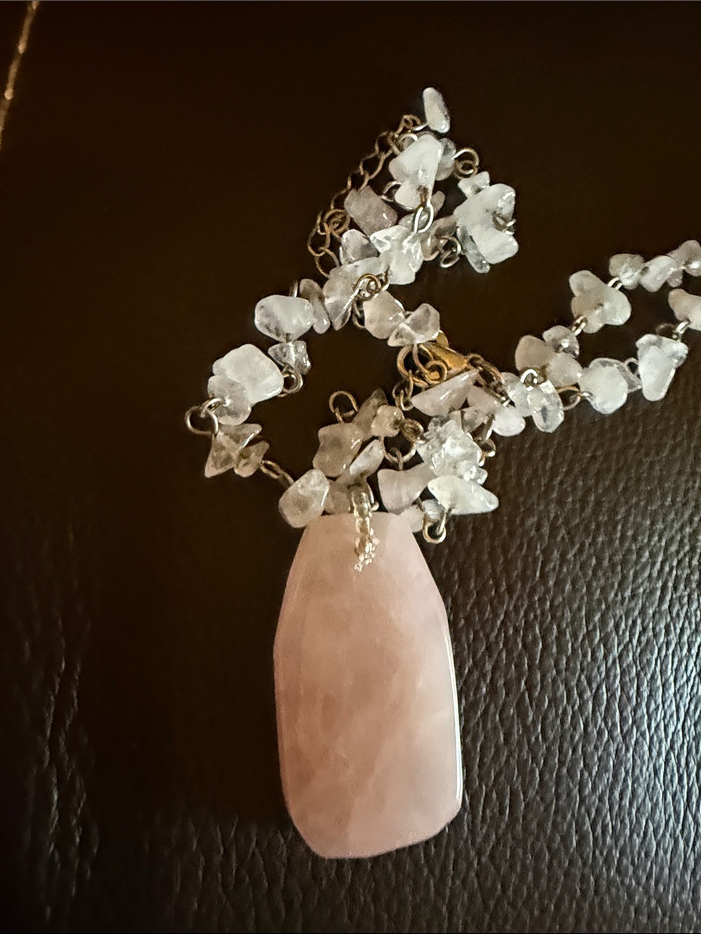 Rose Quartz Pendant Necklace in Pale Pink - Women Jewelry - Picture 2 of 8